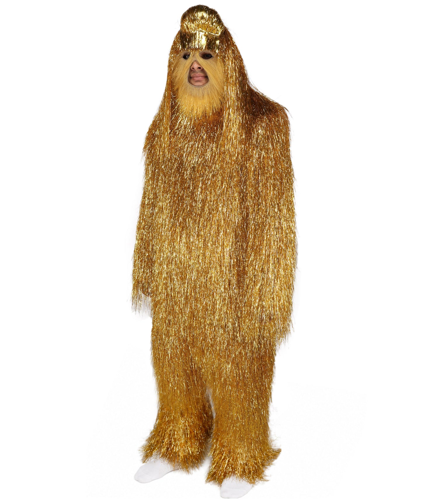 HPO UnisexTinsel Hairy Costume, Bundle & Mask Set | Full-Body Suit & Matching Mask | Long Hair Funny Costume for Halloween, Performers, Cosplay & Mascots | Multicolor Options