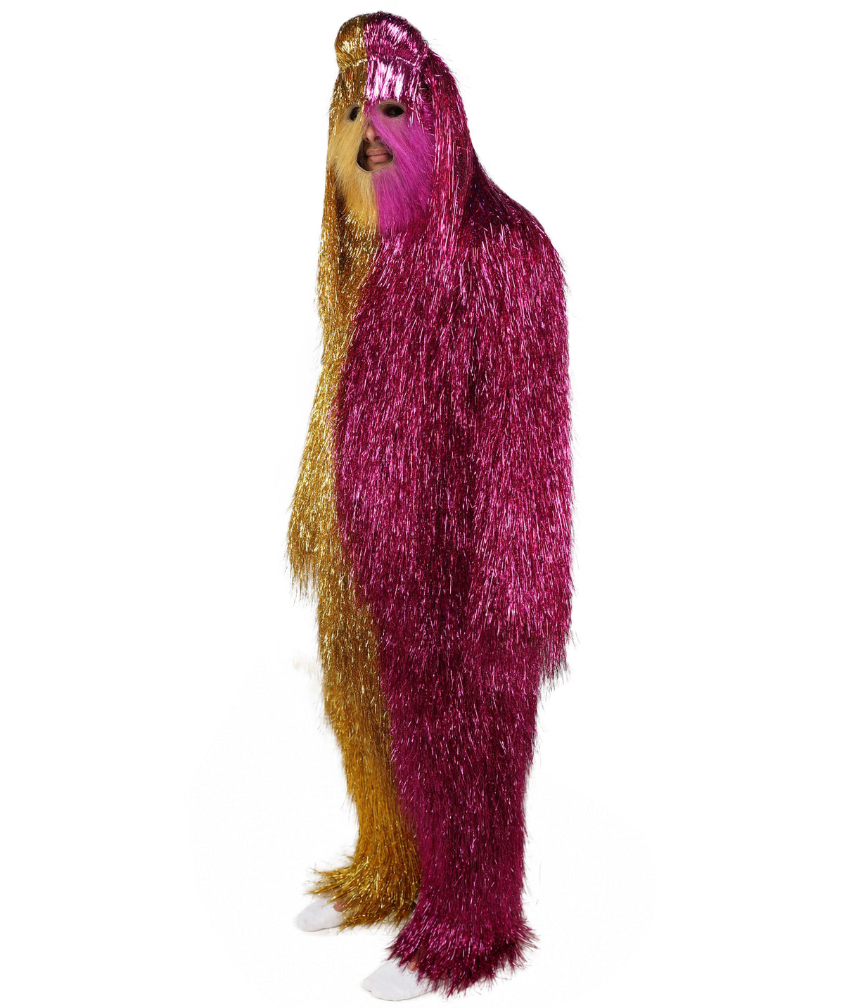 HPO Unisex Tinsel Hairy Two-Part Costume, Bundle & Mask Set | Full-Body Suit & Matching Mask | Long Hair Funny Costume for Halloween, Performers, Cosplay & Mascots