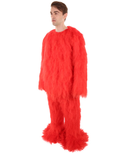 HPO Unisex Red Furry Monster Costume Set Full-Body Plush Cosplay Suit with Mask & Oversized Feet| Perfect for Halloween| Flame-retardant Synthetic Fabric