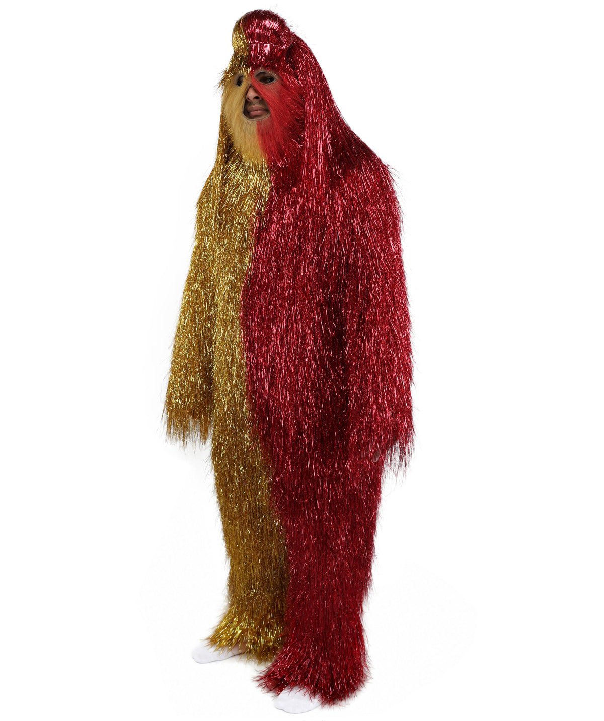 HPO Unisex Tinsel Hairy Two-Part Costume, Bundle & Mask Set | Full-Body Suit & Matching Mask | Long Hair Funny Costume for Halloween, Performers, Cosplay & Mascots