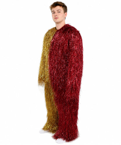 HPO Unisex Tinsel Hairy Two-Part Costume, Bundle & Mask Set | Full-Body Suit & Matching Mask | Long Hair Funny Costume for Halloween, Performers, Cosplay & Mascots