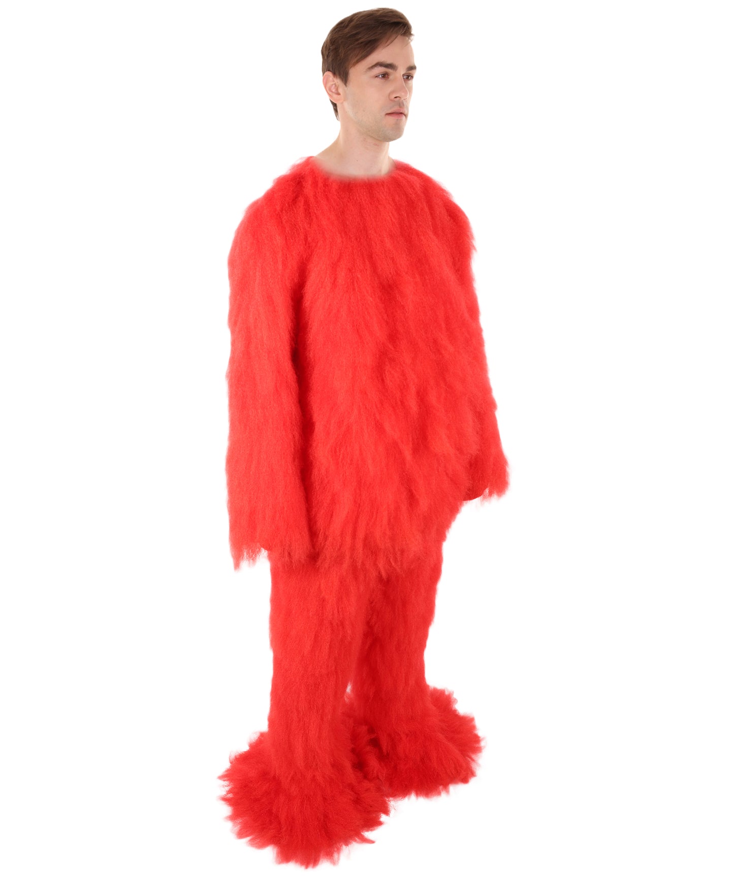 HPO Unisex Red Furry Monster Costume Set Full-Body Plush Cosplay Suit with Mask & Oversized Feet| Perfect for Halloween| Flame-retardant Synthetic Fabric