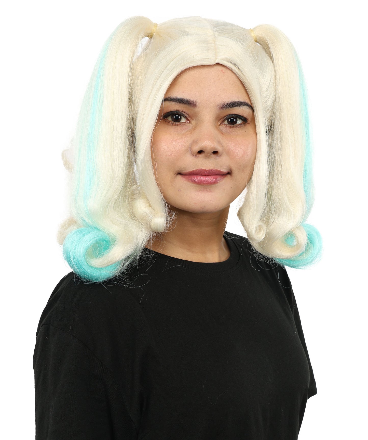 HPO Women’s Pop Diva Inspired Wig | Light Blue & Blonde High-Volume Theatrical Hairstyle | Synthetic Lace Front Wig for Cosplay, Halloween & Stage