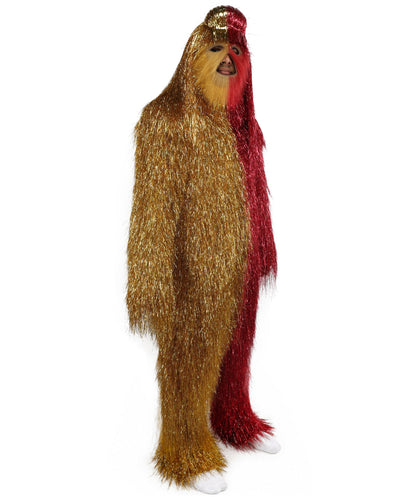 HPO Unisex Tinsel Hairy Two-Part Costume, Bundle & Mask Set | Full-Body Suit & Matching Mask | Long Hair Funny Costume for Halloween, Performers, Cosplay & Mascots