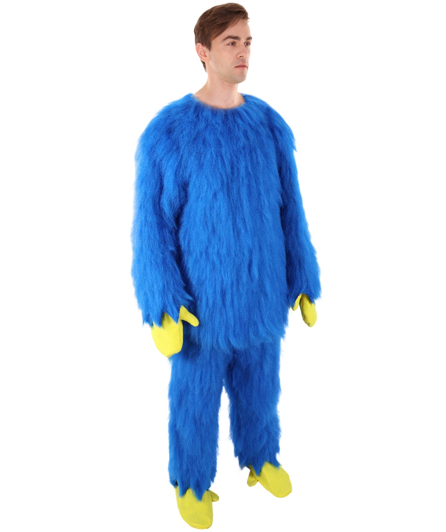 HPO Adult Furry Blue Monster Full-Body Costume with Scary Mask| Perfect for Halloween| Flame-retardant Synthetic Fabric