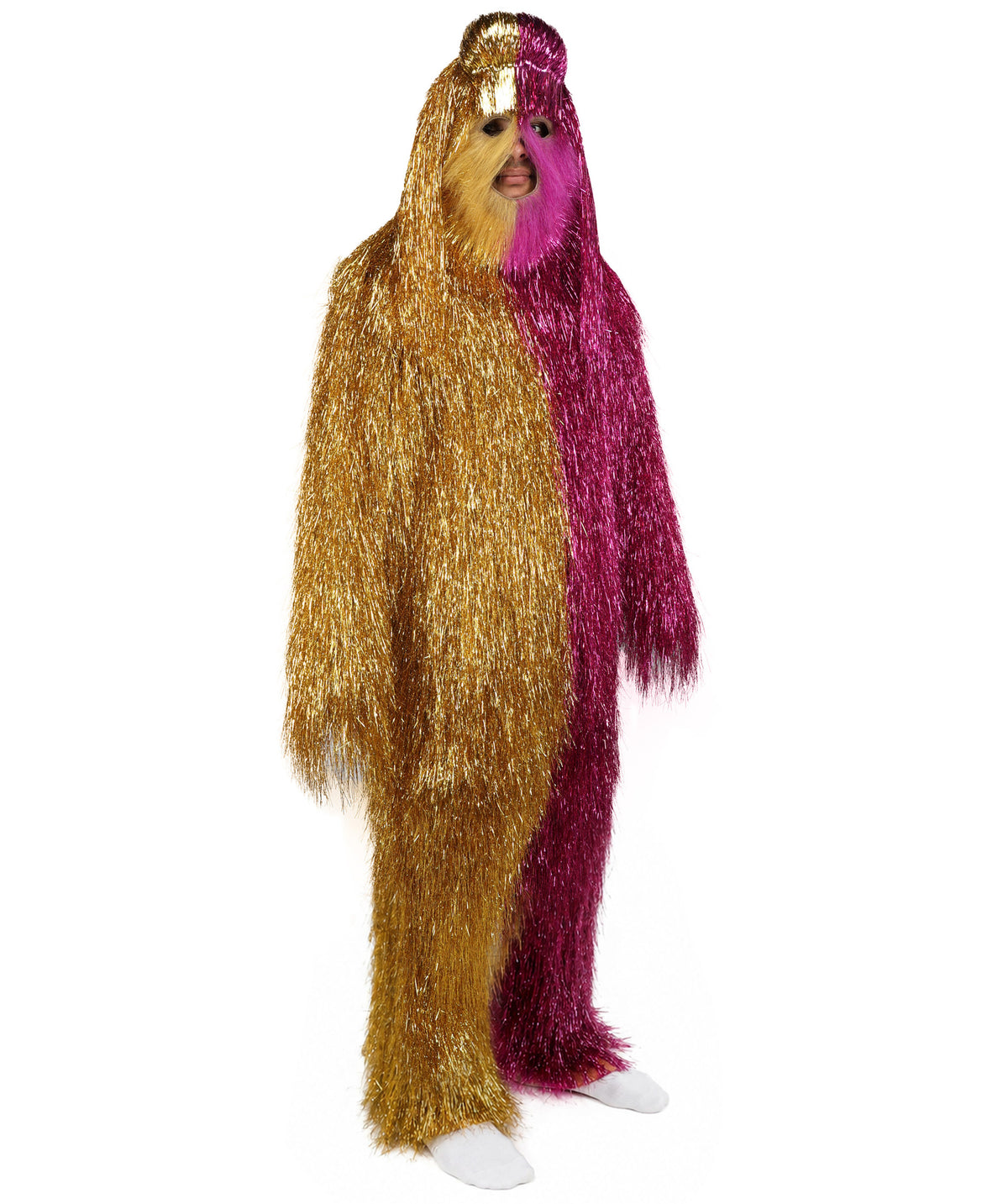 HPO Unisex Tinsel Hairy Two-Part Costume, Bundle & Mask Set | Full-Body Suit & Matching Mask | Long Hair Funny Costume for Halloween, Performers, Cosplay & Mascots