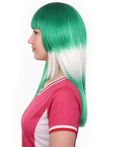 Saudi Arabia Flag Sport Party Long Bob Wig | White Green Middle East | Premium Breathable Capless Cap