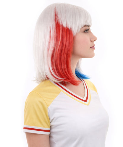 Red White and Blue Bob with Tinsel | Sparkly Celebrity Halloween Wigs | Premium Capless Cap
