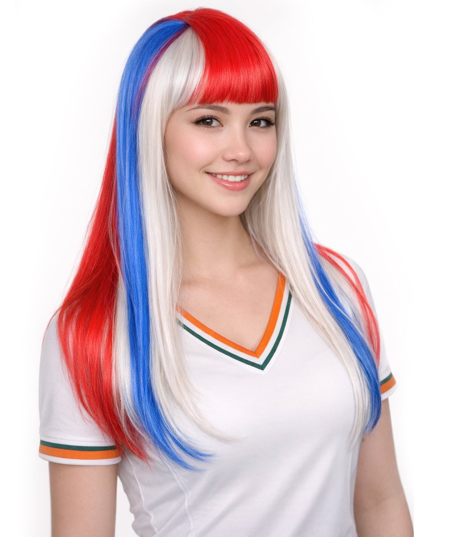 Costa Rica Flag Sport Party Long Bob Wig | Premium Breathable Capless Cap