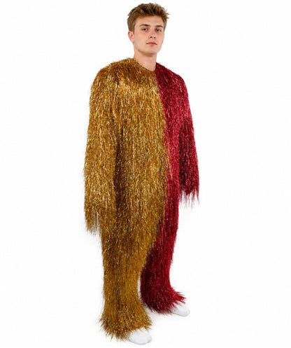 HPO Unisex Tinsel Hairy Two-Part Costume, Bundle & Mask Set | Full-Body Suit & Matching Mask | Long Hair Funny Costume for Halloween, Performers, Cosplay & Mascots