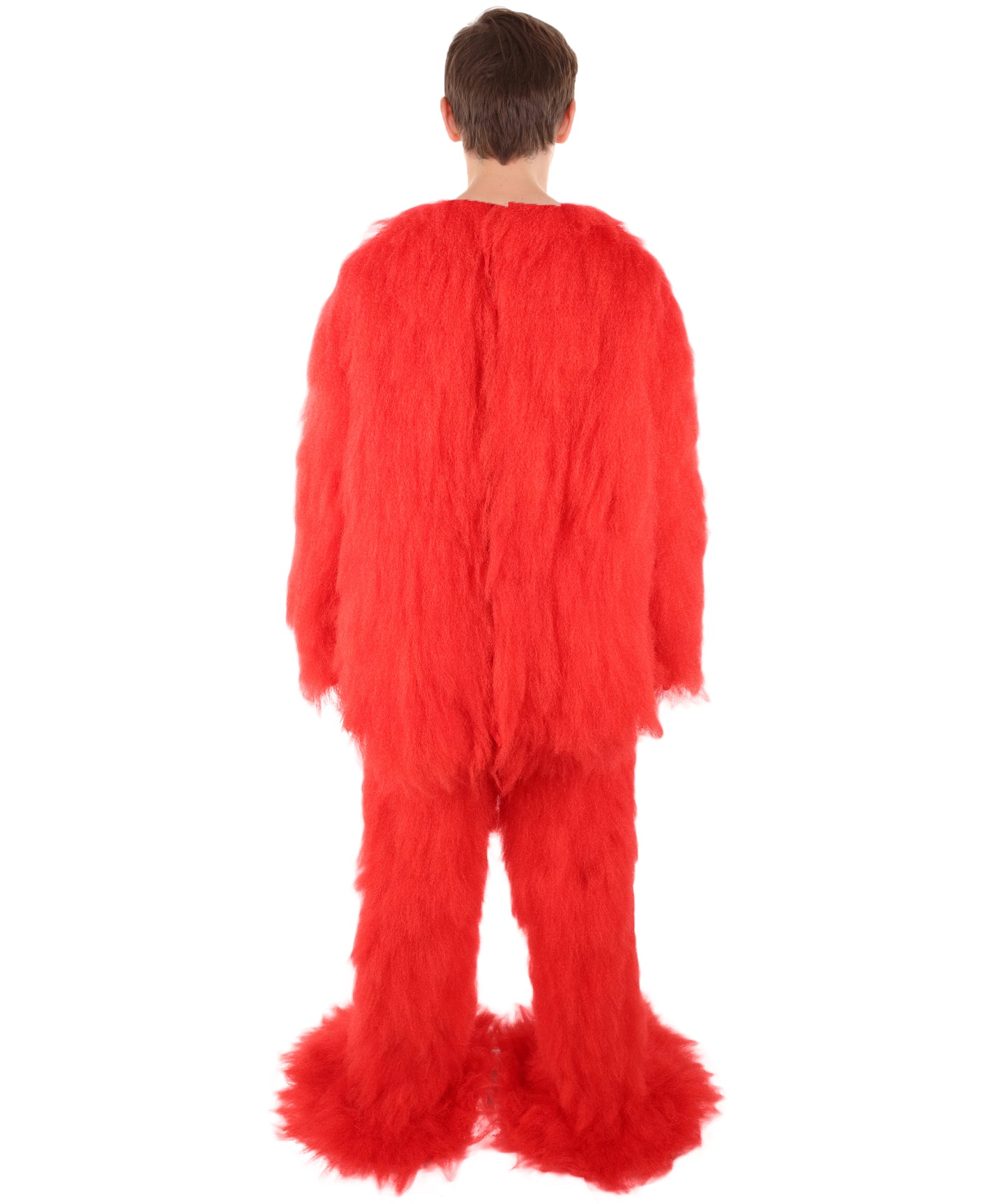 HPO Unisex Red Furry Monster Costume Set Full-Body Plush Cosplay Suit with Mask & Oversized Feet| Perfect for Halloween| Flame-retardant Synthetic Fabric