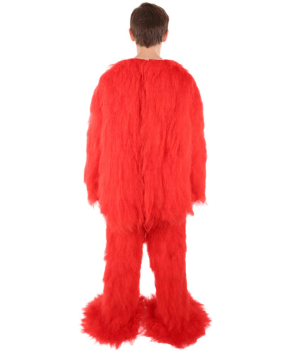 HPO Unisex Red Furry Monster Costume Set Full-Body Plush Cosplay Suit with Mask & Oversized Feet| Perfect for Halloween| Flame-retardant Synthetic Fabric