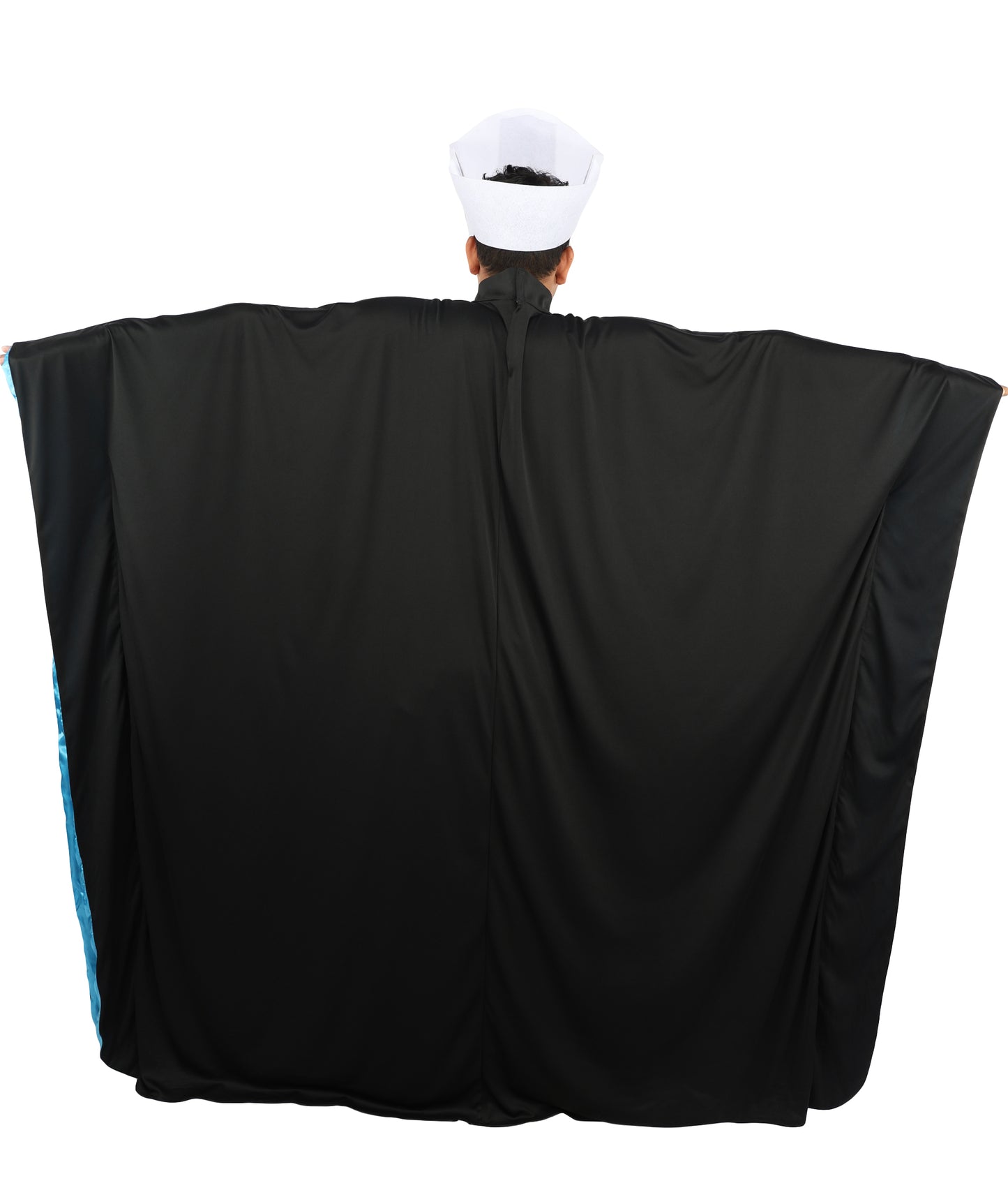 HPO Men's Satanic Pope Costume | Ghostly Grim Clergy Black Robe Teal Satin Lining Inverted Cross Mitre Hat | Halloween Dark Metal Rock Cosplay Stage Performance Wardrobe Piece