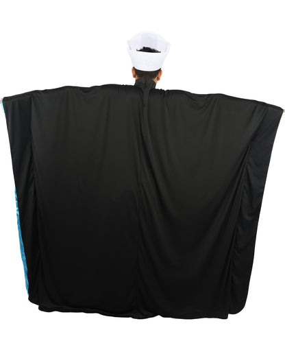 HPO Men's Satanic Pope Costume | Ghostly Grim Clergy Black Robe Teal Satin Lining Inverted Cross Mitre Hat | Halloween Dark Metal Rock Cosplay Stage Performance Wardrobe Piece