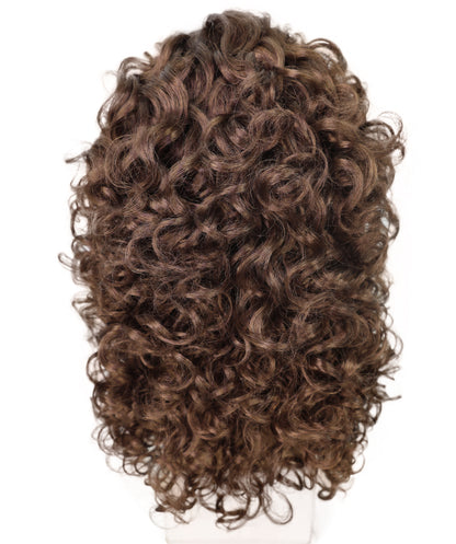 HPO Men Wig Hippie Rock Wavy Mahogany Brown Lightweight Synthetic Fiber, Perfect for 60s & 70s Costumes Halloween and Retro Events,Breathable cap for comfort