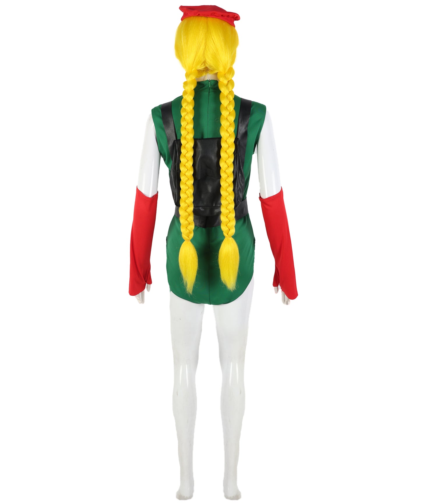 HPO Adult Elite Female Fighter Outfit | Green Bodysuit with Red Beret, Gloves & Black Belt Holster | Cosplay, Halloween & Role Play