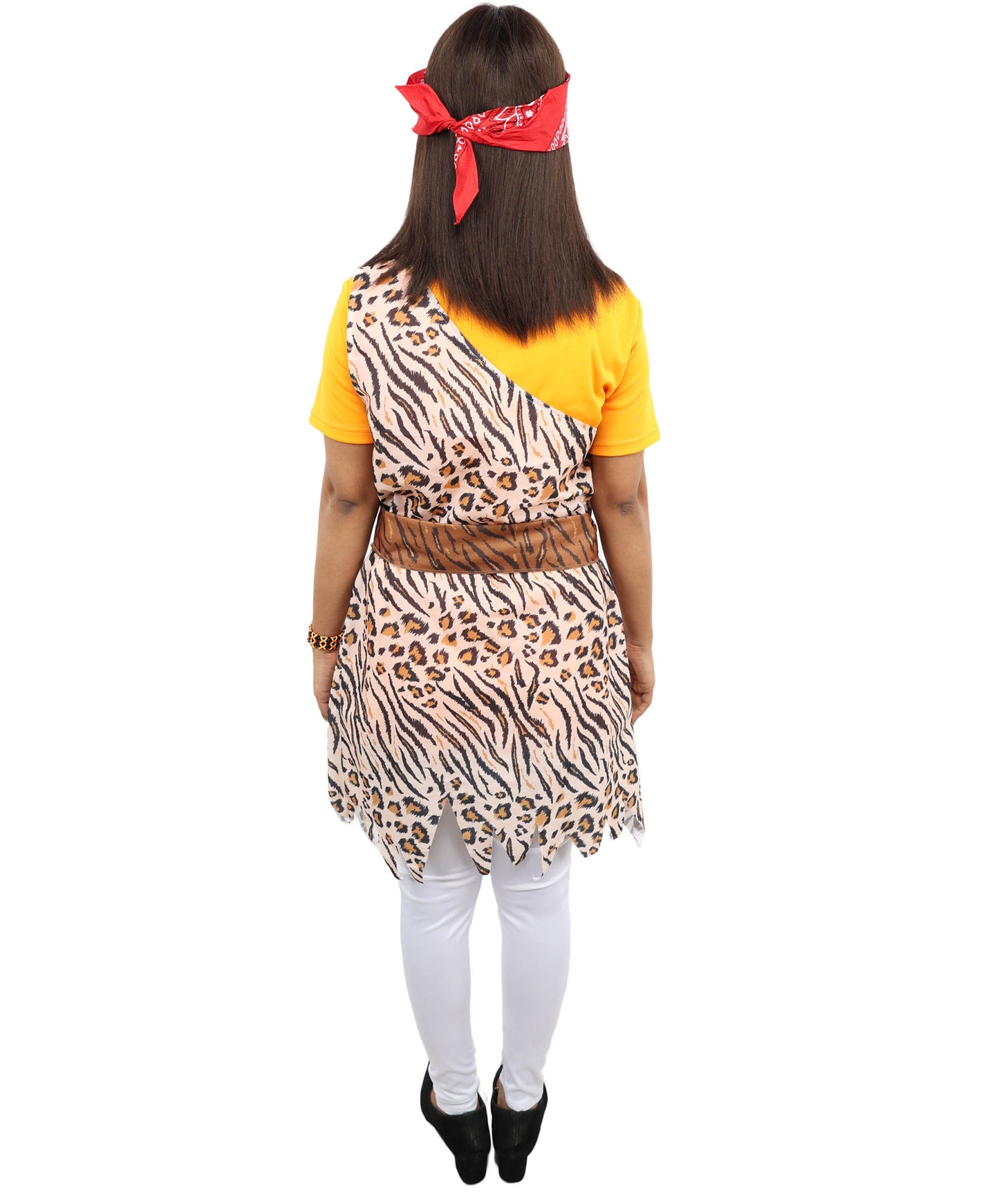 HPO Cave Women Costume | One-Shoulder Animal Print Tunic with Belt | Stone Age Tribal Outfit for Adults | Ideal for Halloween, Cosplay & Themed Parties