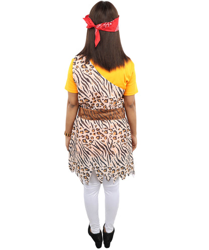 HPO Cave Women Costume | One-Shoulder Animal Print Tunic with Belt | Stone Age Tribal Outfit for Adults | Ideal for Halloween, Cosplay & Themed Parties