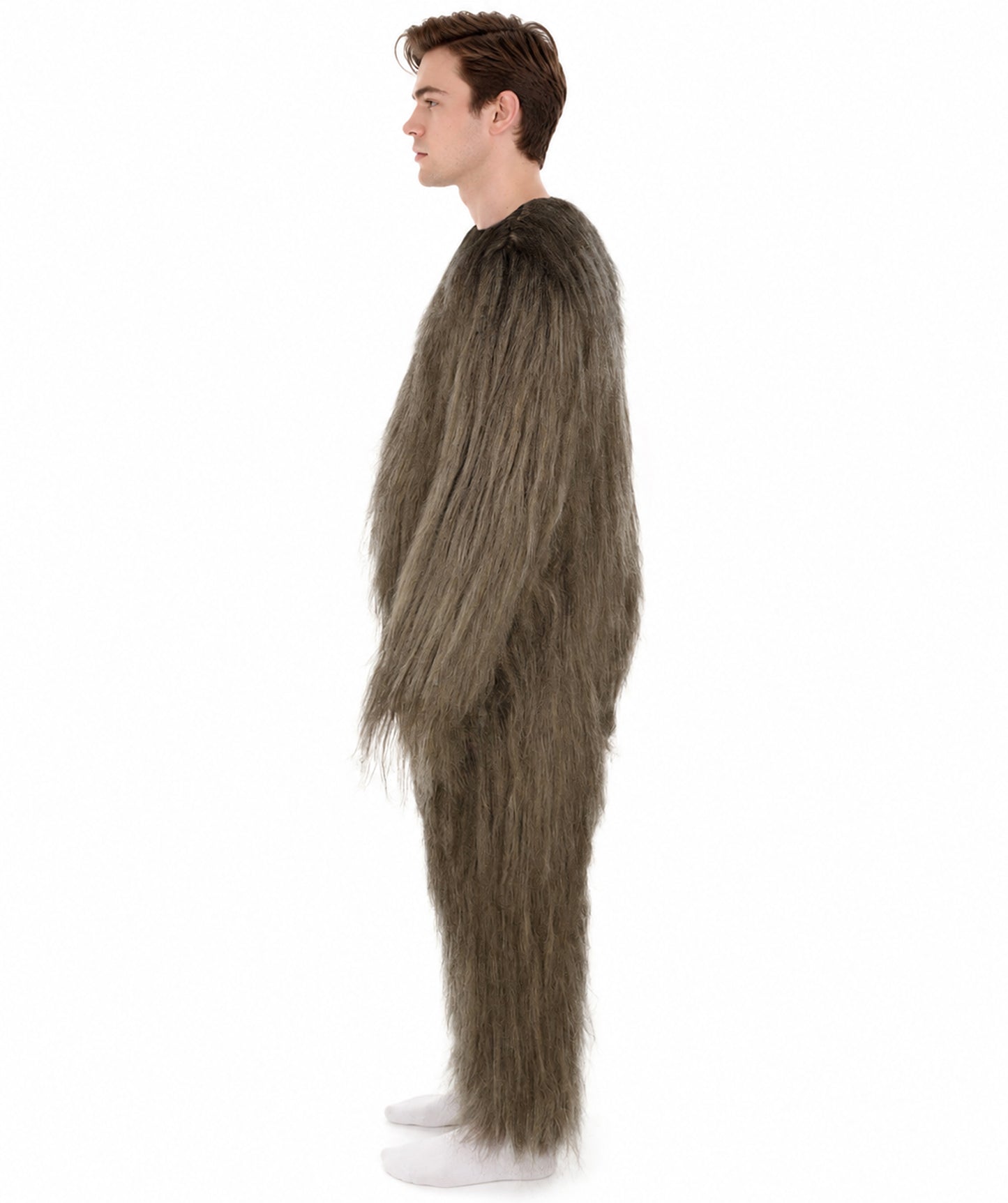 HPO Unisex Extreme Hairy Person Costume, Mask and Bundle - Full-Body Hair Suit Extra-Long Ash Brown Costume Wig for Halloween, Cosplay & Parties