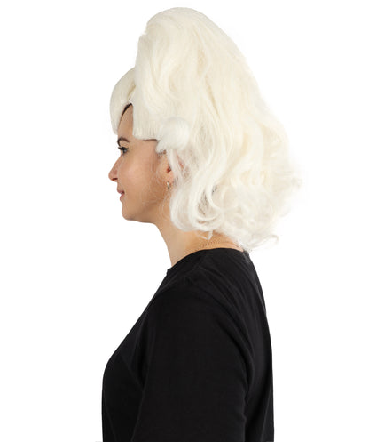 HPO Georgina Custom Wig for Women, White Wavy Elegant Styling, Premium Breathable Capless Cap with Flame Retardant Synthetic Fiber Hair