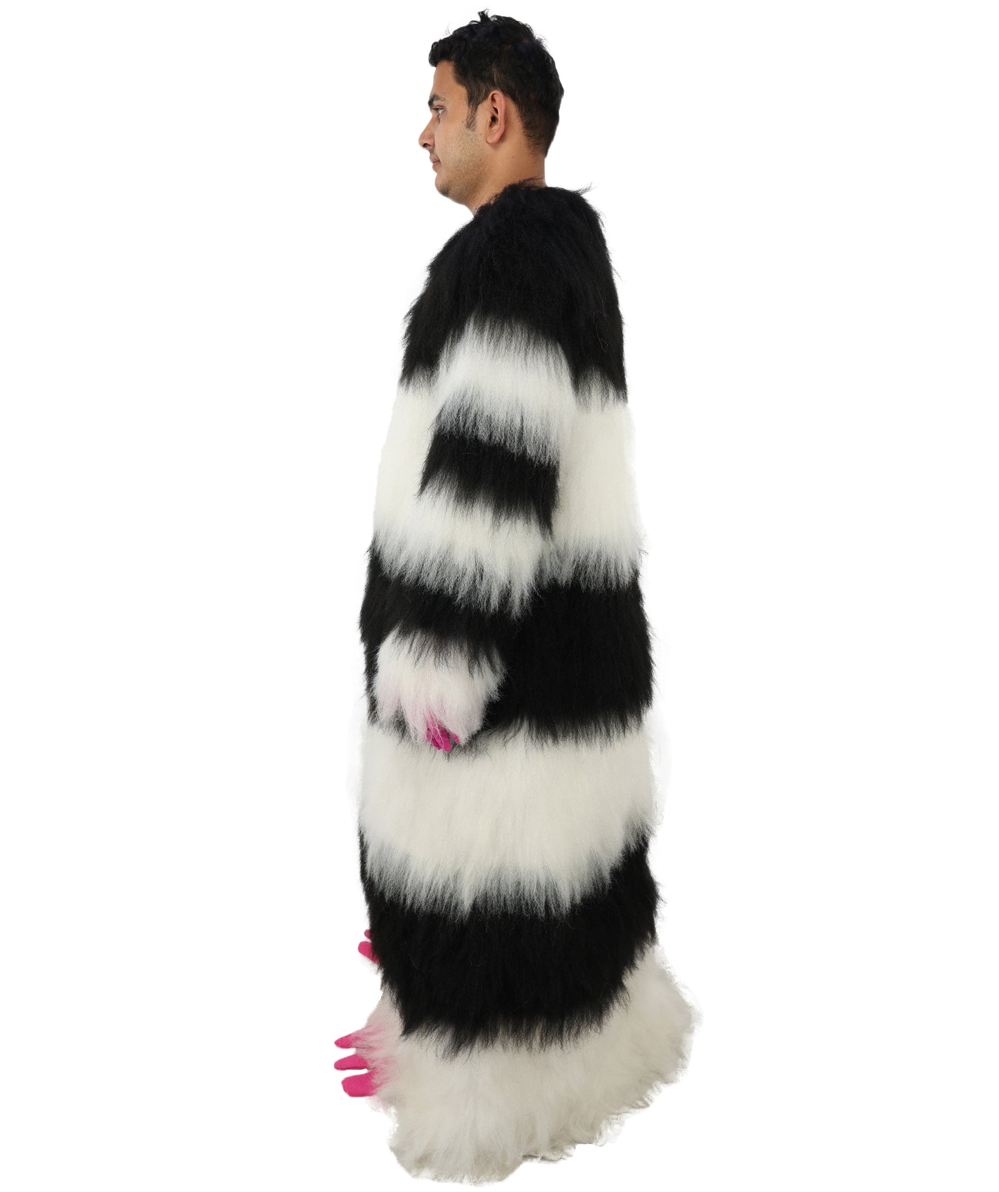 HPO Unisex Spiky Monster Headwear Costume Bundle & Mask Set | Pink spiked top with black and white striped body voluminous flame-retardant synthetic fiber mask construction | Party, Halloween, cosplay, theater, drag, performance, costume events