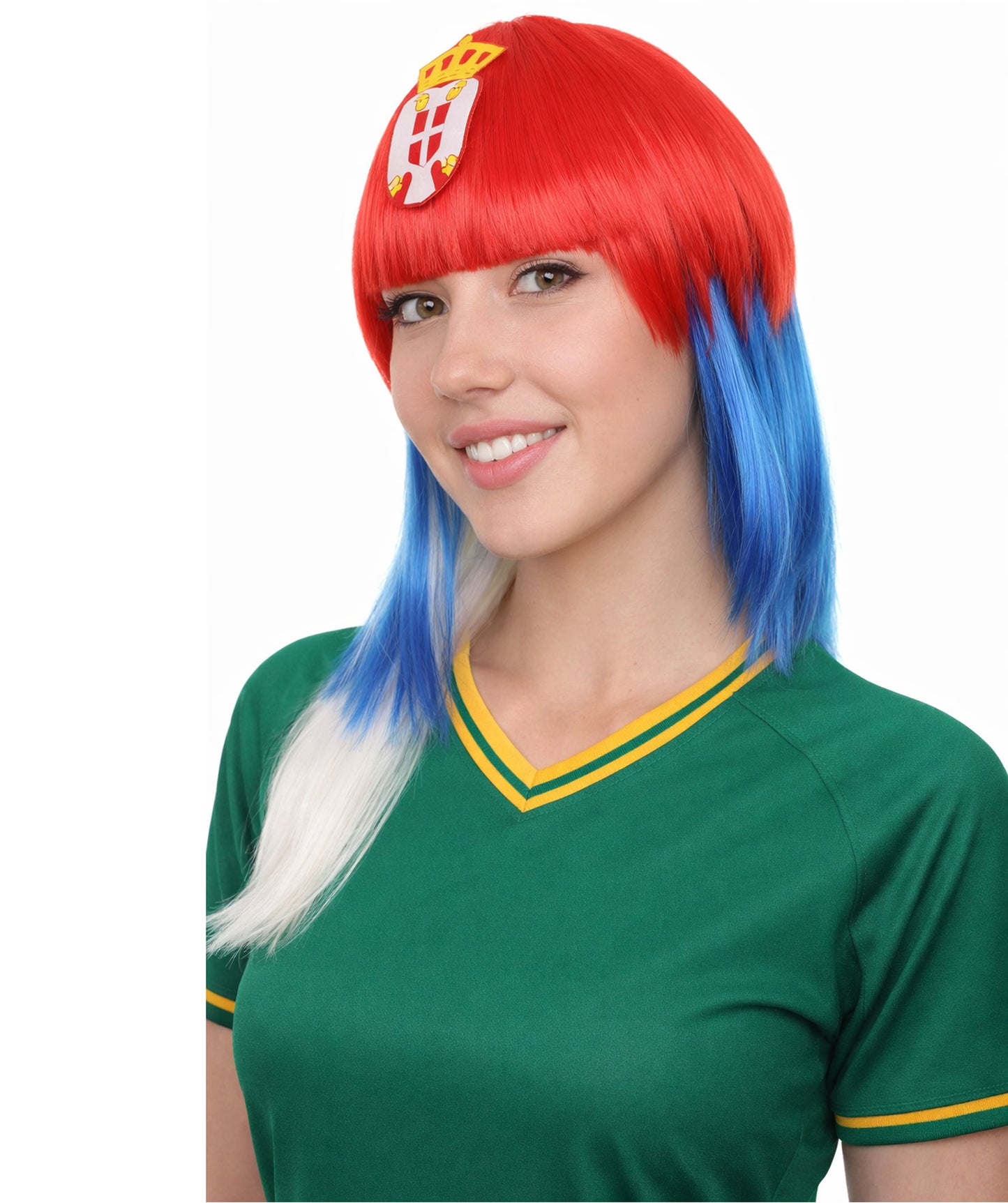 Serbia Flag Sport Party Long Bob Wig | Premium Breathable Capless Cap