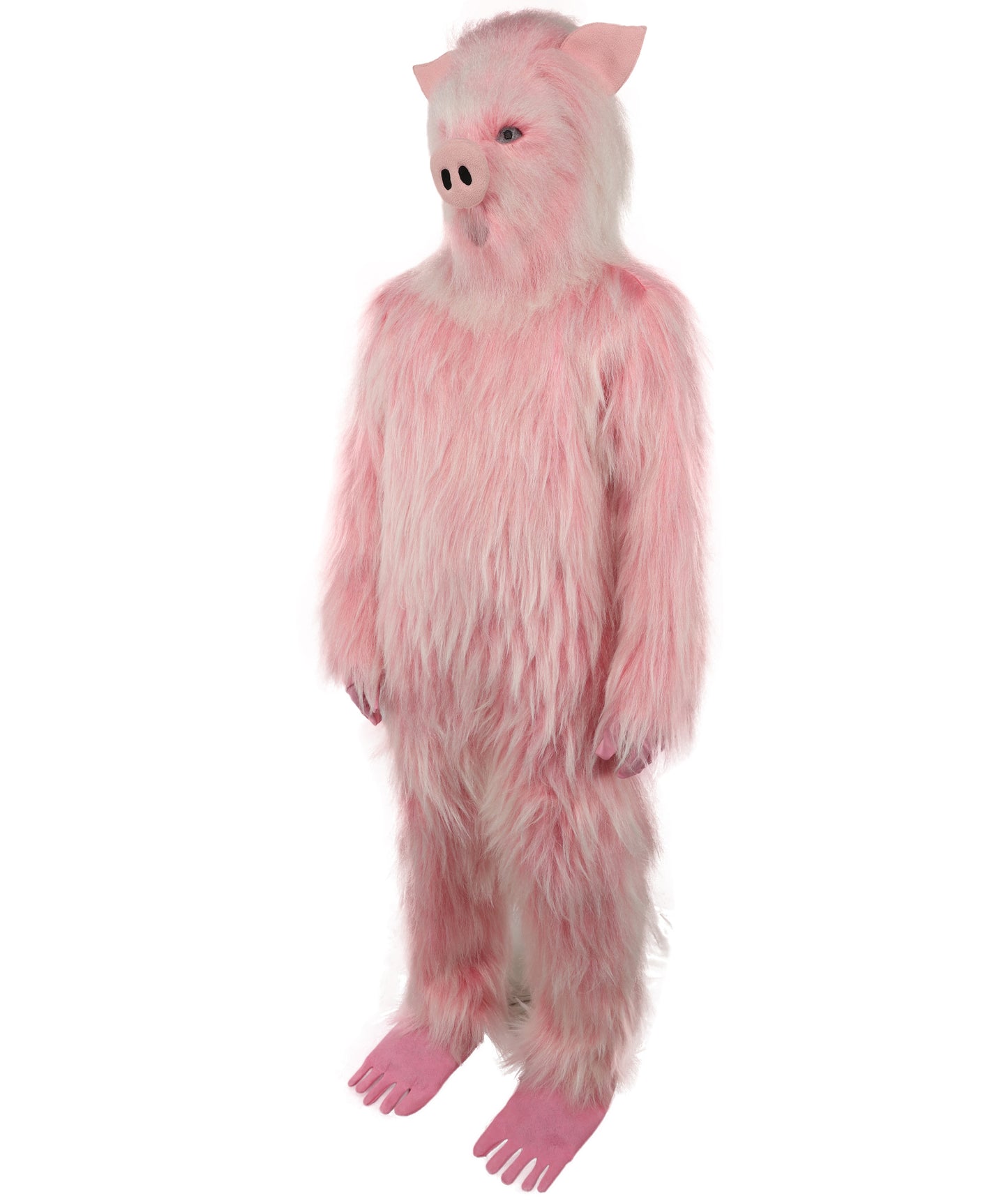 HPO Adult White & Pink Animal Fur Monster Bundle Costume & Mask Set – Full Body Suit with 13 Inch Head Mask for Adults | Funny Furry Pig-Inspired Outfit for Cosplay, Theatre & Halloween Party Events