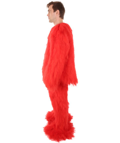 HPO Unisex Red Furry Monster Costume Set Full-Body Plush Cosplay Suit with Mask & Oversized Feet| Perfect for Halloween| Flame-retardant Synthetic Fabric