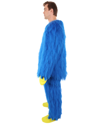 HPO Adult Furry Blue Monster Full-Body Costume with Scary Mask| Perfect for Halloween| Flame-retardant Synthetic Fabric