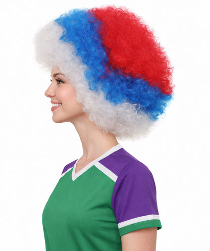 Serbia Flag Sport Afro Wig | Jumbo Super Size White Blue Red Wig