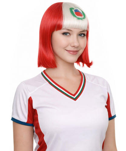 Peru Flag Sport Party Bob Wig | National Pride White Red | Premium Breathable Capless Cap