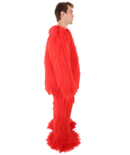 HPO Unisex Red Furry Monster Costume Set Full-Body Plush Cosplay Suit with Mask & Oversized Feet| Perfect for Halloween| Flame-retardant Synthetic Fabric