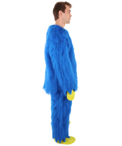 HPO Adult Furry Blue Monster Full-Body Costume with Scary Mask| Perfect for Halloween| Flame-retardant Synthetic Fabric