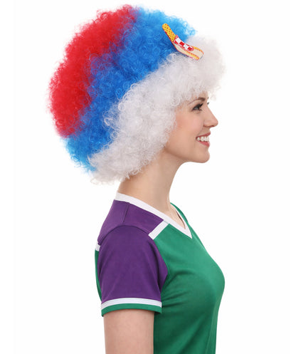 Serbia Flag Sport Afro Wig | Jumbo Super Size White Blue Red Wig