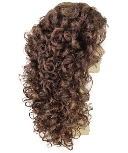 HPO Men Wig Hippie Rock Wavy Mahogany Brown Lightweight Synthetic Fiber, Perfect for 60s & 70s Costumes Halloween and Retro Events,Breathable cap for comfort