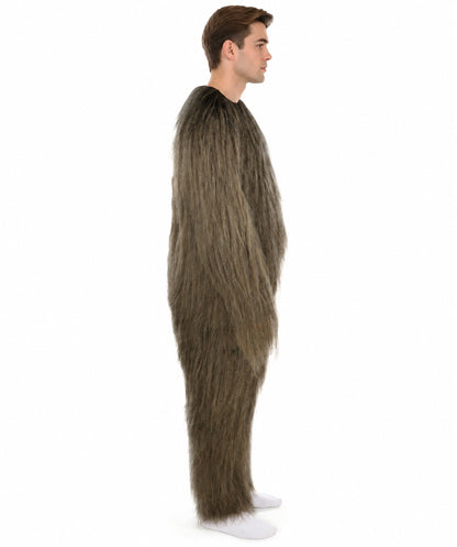 HPO Unisex Extreme Hairy Person Costume, Mask and Bundle - Full-Body Hair Suit Extra-Long Ash Brown Costume Wig for Halloween, Cosplay & Parties