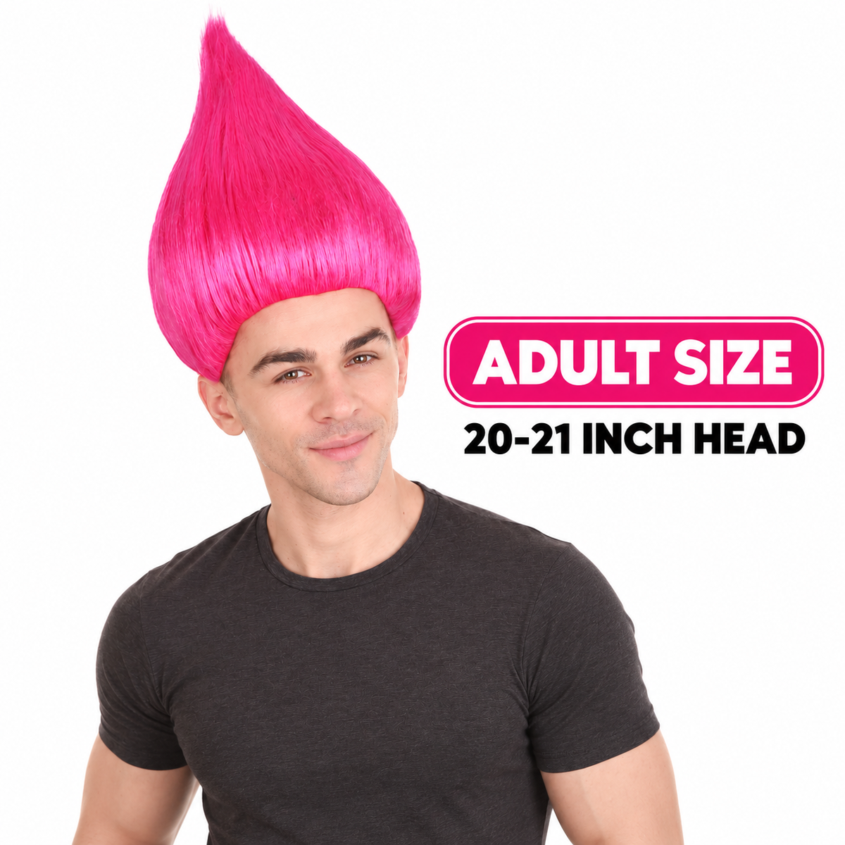 HPO Troll Neon Pink Wig Synthetic Costume Hairpiece Bundle Set for Adult & Teen - Tall Spiked Fantasy Upright Hairstyle With Bold Volume for Cosplay Events & Themed Dress-Up.