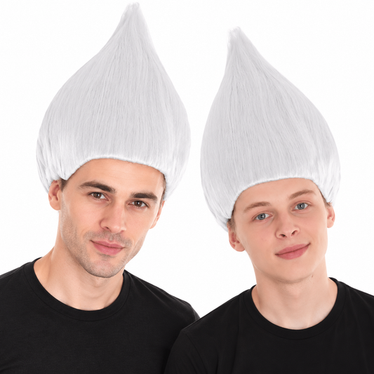 HPO Unisex Troll White Wig Bundle for Adult & Teen Classic Spiked Synthetic Hair - Fantasy Hairstyle with A Bold Upright Tall Shape Ideal for Halloween Cosplay Events & Themed Dress-Up