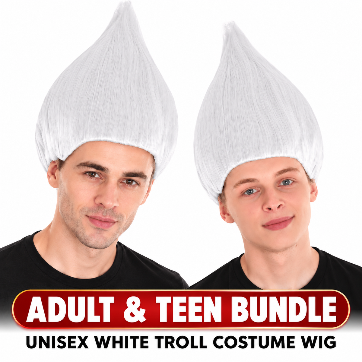 HPO Unisex Troll White Wig Bundle for Adult & Teen Classic Spiked Synthetic Hair - Fantasy Hairstyle with A Bold Upright Tall Shape Ideal for Halloween Cosplay Events & Themed Dress-Up