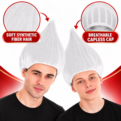 HPO Unisex Troll White Wig Bundle for Adult & Teen Classic Spiked Synthetic Hair - Fantasy Hairstyle with A Bold Upright Tall Shape Ideal for Halloween Cosplay Events & Themed Dress-Up
