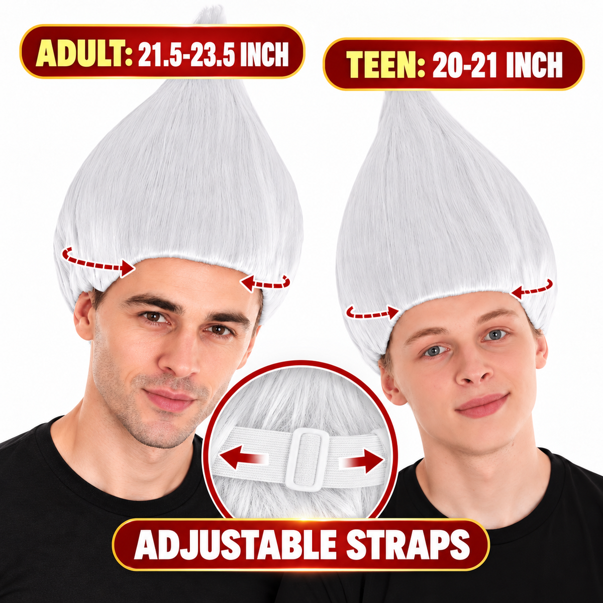 HPO Unisex Troll White Wig Bundle for Adult & Teen Classic Spiked Synthetic Hair - Fantasy Hairstyle with A Bold Upright Tall Shape Ideal for Halloween Cosplay Events & Themed Dress-Up