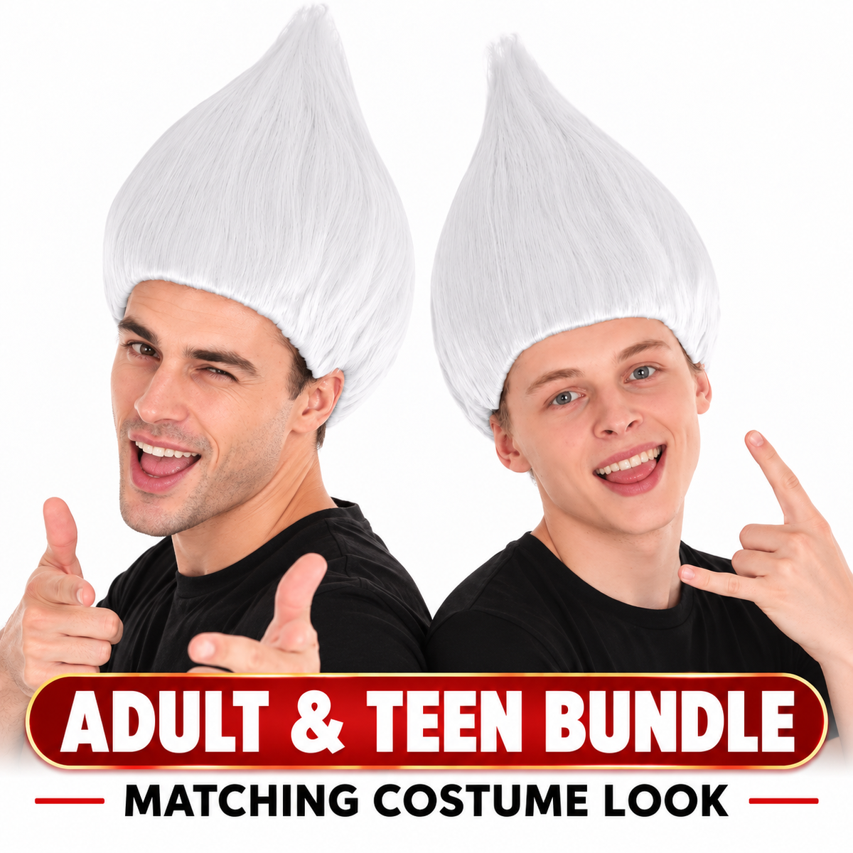 HPO Unisex Troll White Wig Bundle for Adult & Teen Classic Spiked Synthetic Hair - Fantasy Hairstyle with A Bold Upright Tall Shape Ideal for Halloween Cosplay Events & Themed Dress-Up