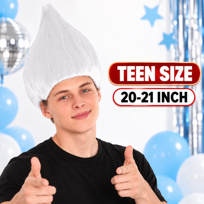 HPO Unisex Troll White Wig Bundle for Adult & Teen Classic Spiked Synthetic Hair - Fantasy Hairstyle with A Bold Upright Tall Shape Ideal for Halloween Cosplay Events & Themed Dress-Up