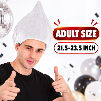 HPO Unisex Troll White Wig Bundle for Adult & Teen Classic Spiked Synthetic Hair - Fantasy Hairstyle with A Bold Upright Tall Shape Ideal for Halloween Cosplay Events & Themed Dress-Up