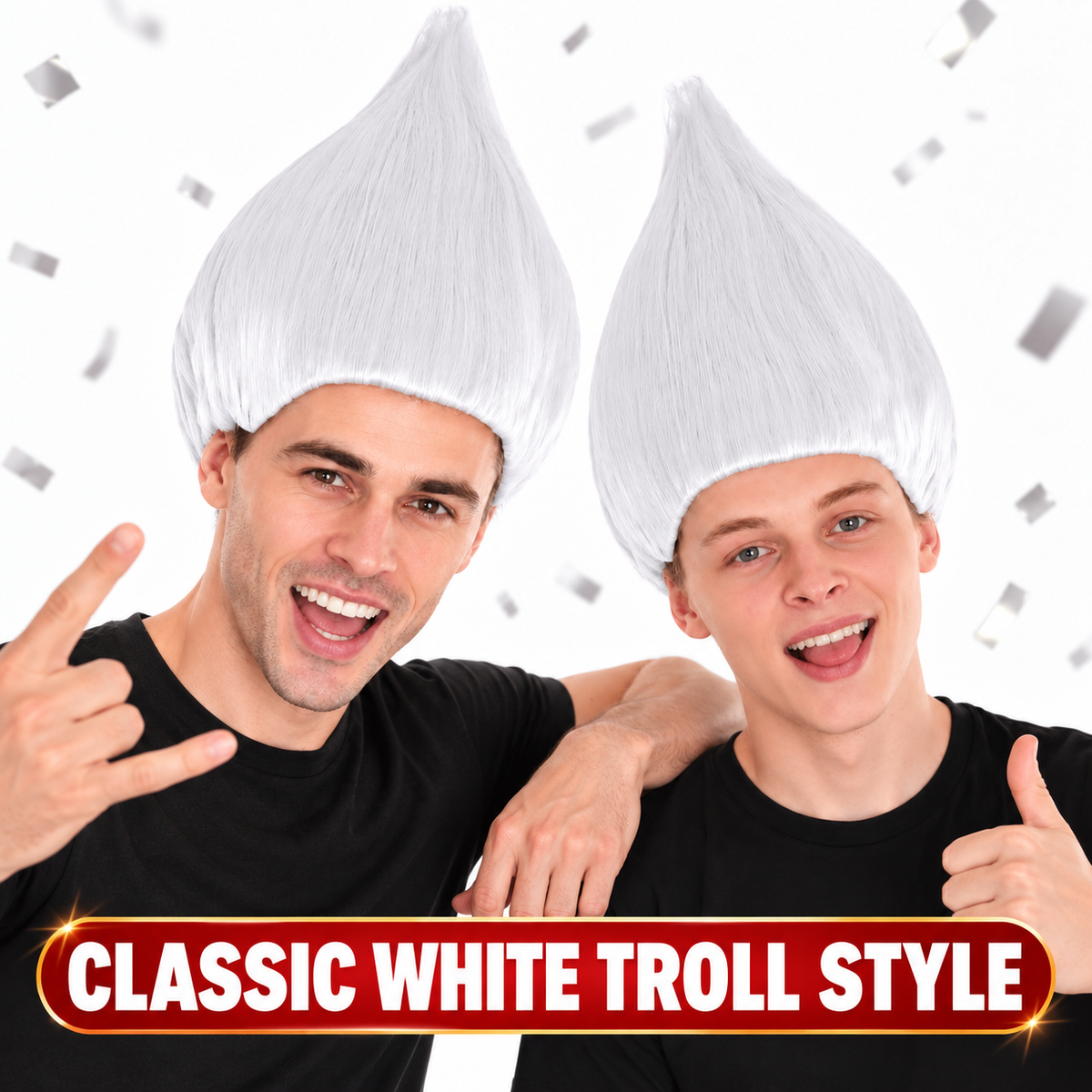 HPO Unisex Troll White Wig Bundle for Adult & Teen Classic Spiked Synthetic Hair - Fantasy Hairstyle with A Bold Upright Tall Shape Ideal for Halloween Cosplay Events & Themed Dress-Up