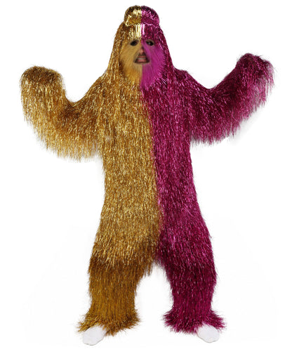 HPO Unisex Tinsel Hairy Two-Part Costume, Bundle & Mask Set | Full-Body Suit & Matching Mask | Long Hair Funny Costume for Halloween, Performers, Cosplay & Mascots