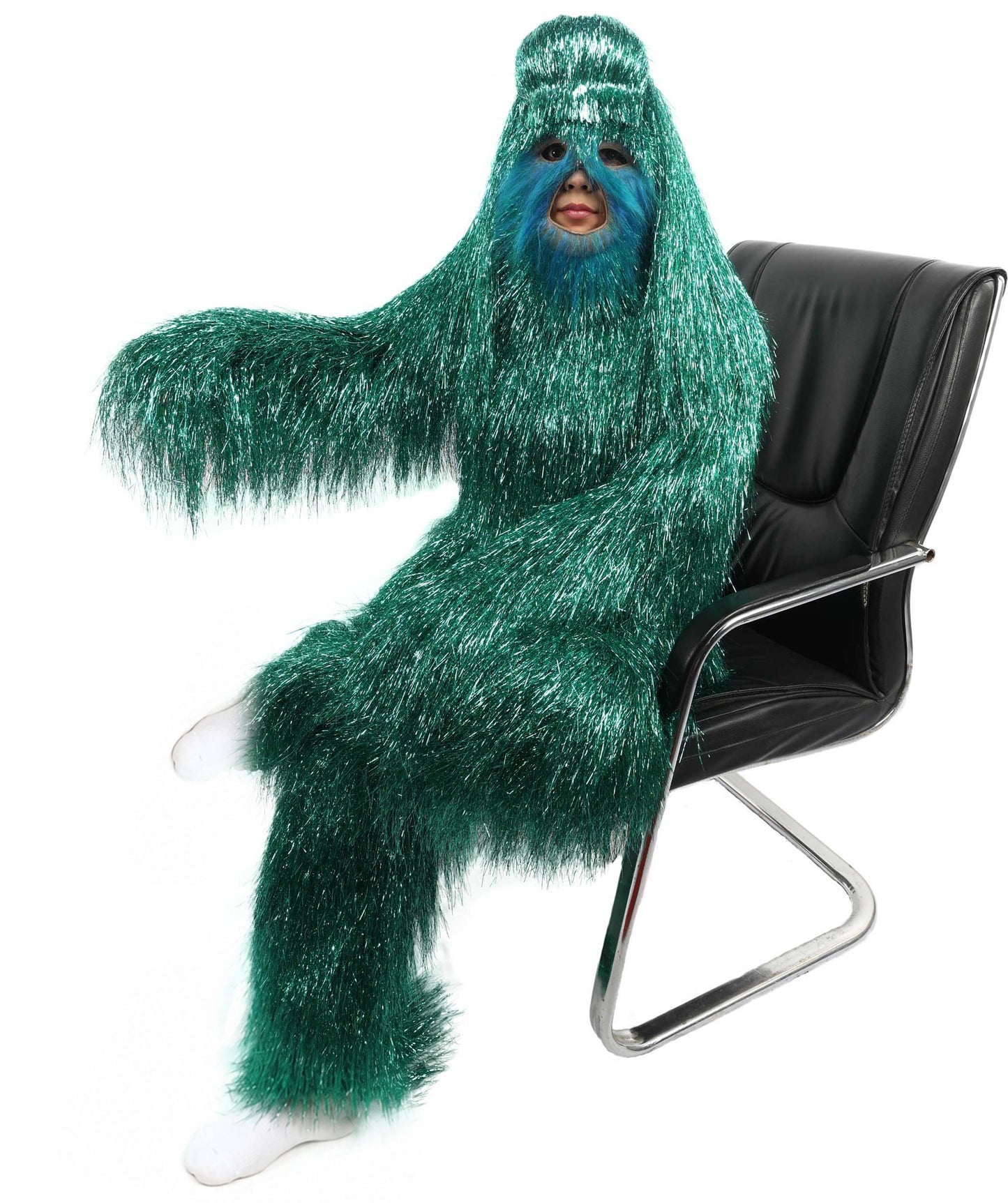 HPO Unisex Teen Extreme Tinsel Hairy Person Costume Bundle & Mask Set - Full-Body Tinsel Hair Suit Extra-Long Costume Wig for Halloween, Cosplay & Parties - Multiple Color Options