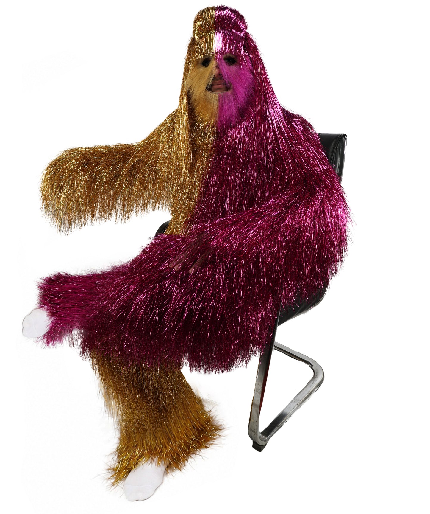 HPO Unisex Tinsel Hairy Two-Part Costume, Bundle & Mask Set | Full-Body Suit & Matching Mask | Long Hair Funny Costume for Halloween, Performers, Cosplay & Mascots