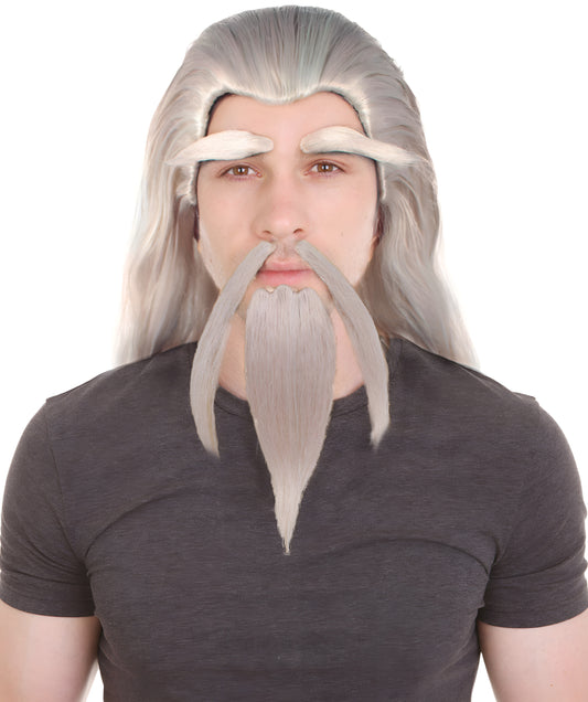 Man's 24"-Inch-Long Length Halloween Anime Animated Master of Combat Video Game Character Wig, Synthetic Fiber Hair with Eye Brows, Beard and Mustache,  | HPO