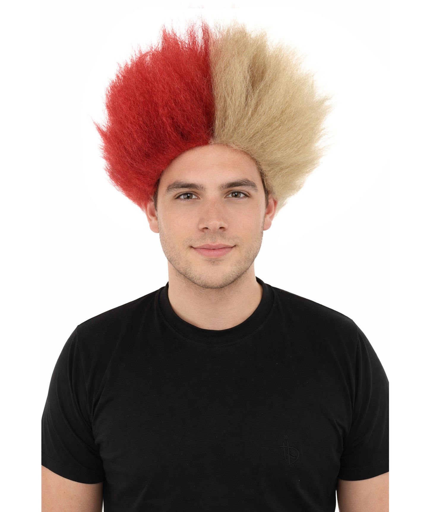 HPO Men Two-Tone South America Gangster Wig | Wild Half Red & Half Brown Fluffy Party Hair| Ideal for Halloween | Breathable Capless Cap